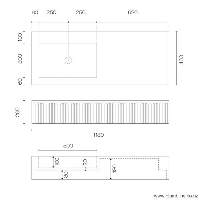 Meek Doric 1200 Wall Hung Left Basin - Image 2