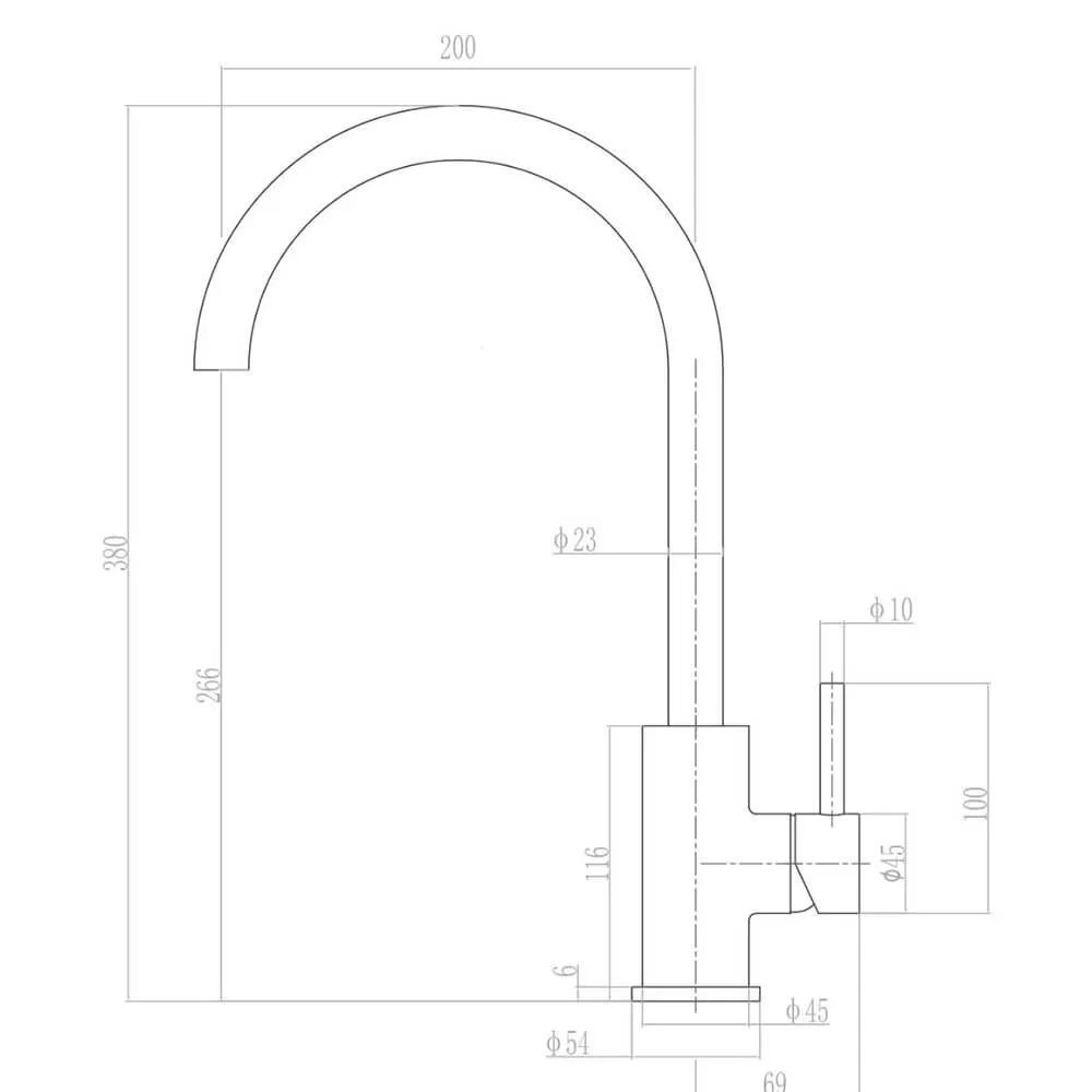 Voda Stainless Gooseneck Minimal Sink Mixer - Cold Start