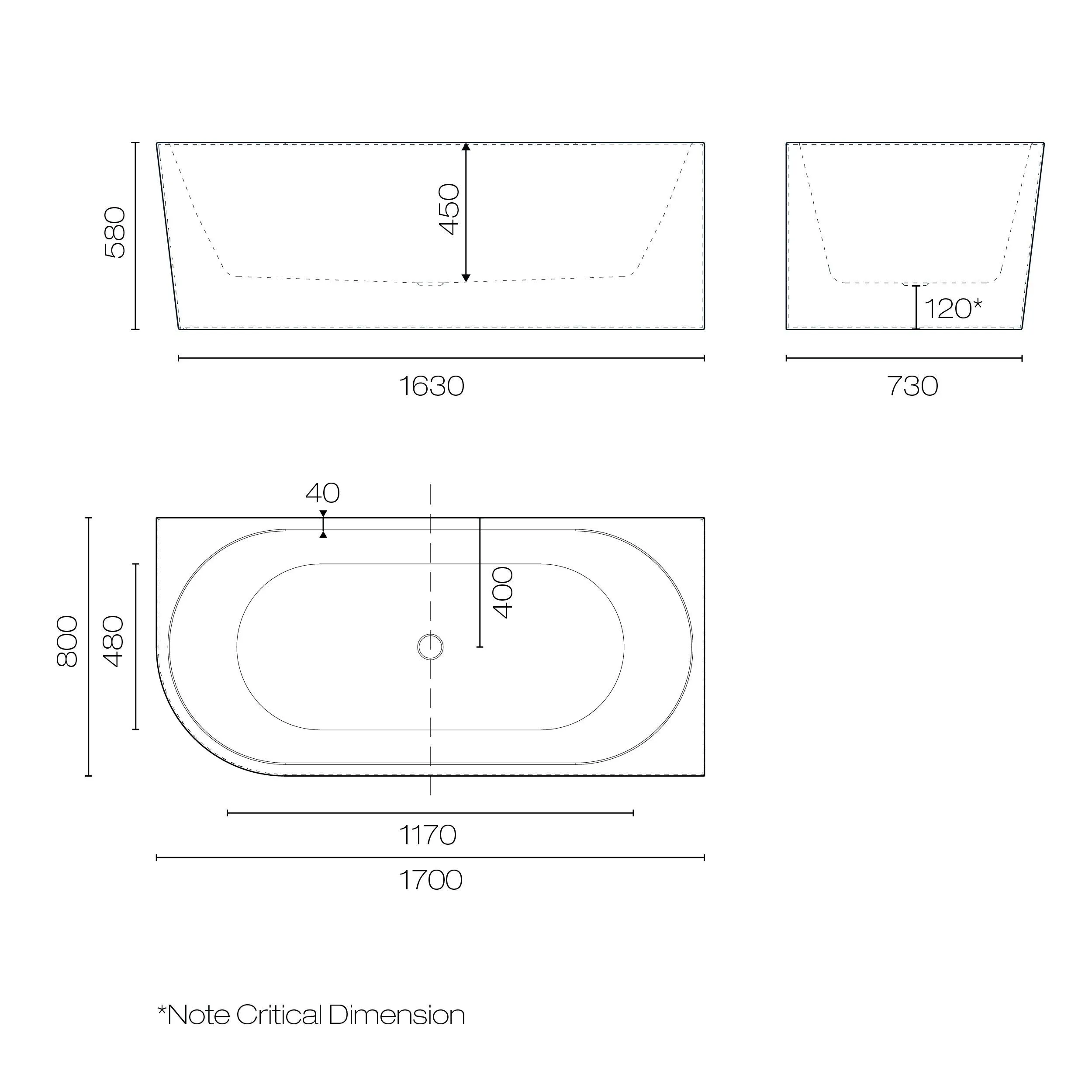 Enya 1700 Right Corner BTW Bath Specs