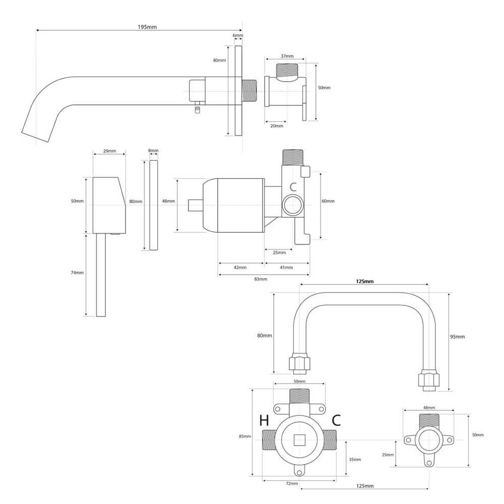 Voda Storm Wall Mounted Basin Mixer