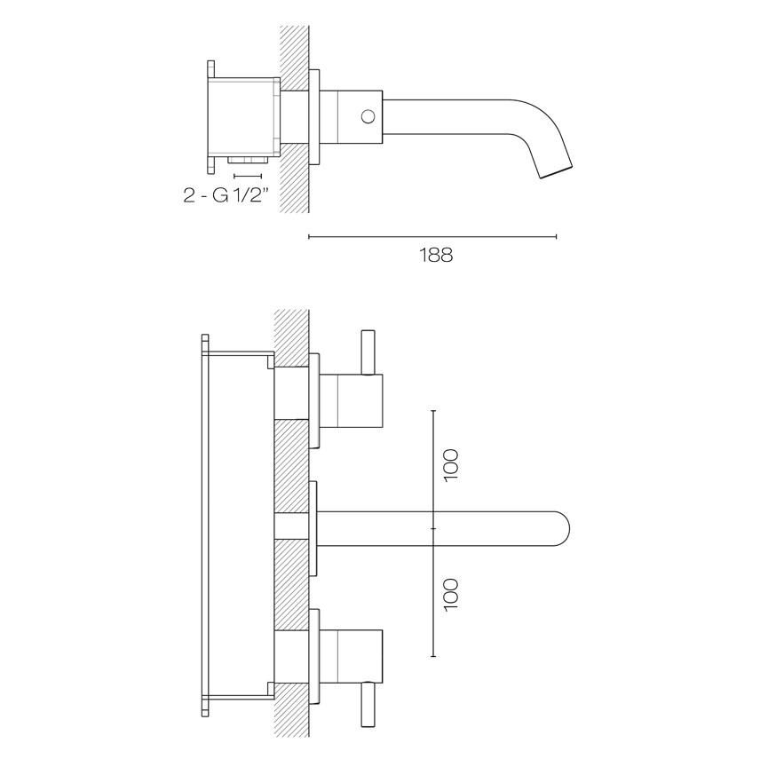 Progetto Swiss 3 Hole Wall Mount Mixer