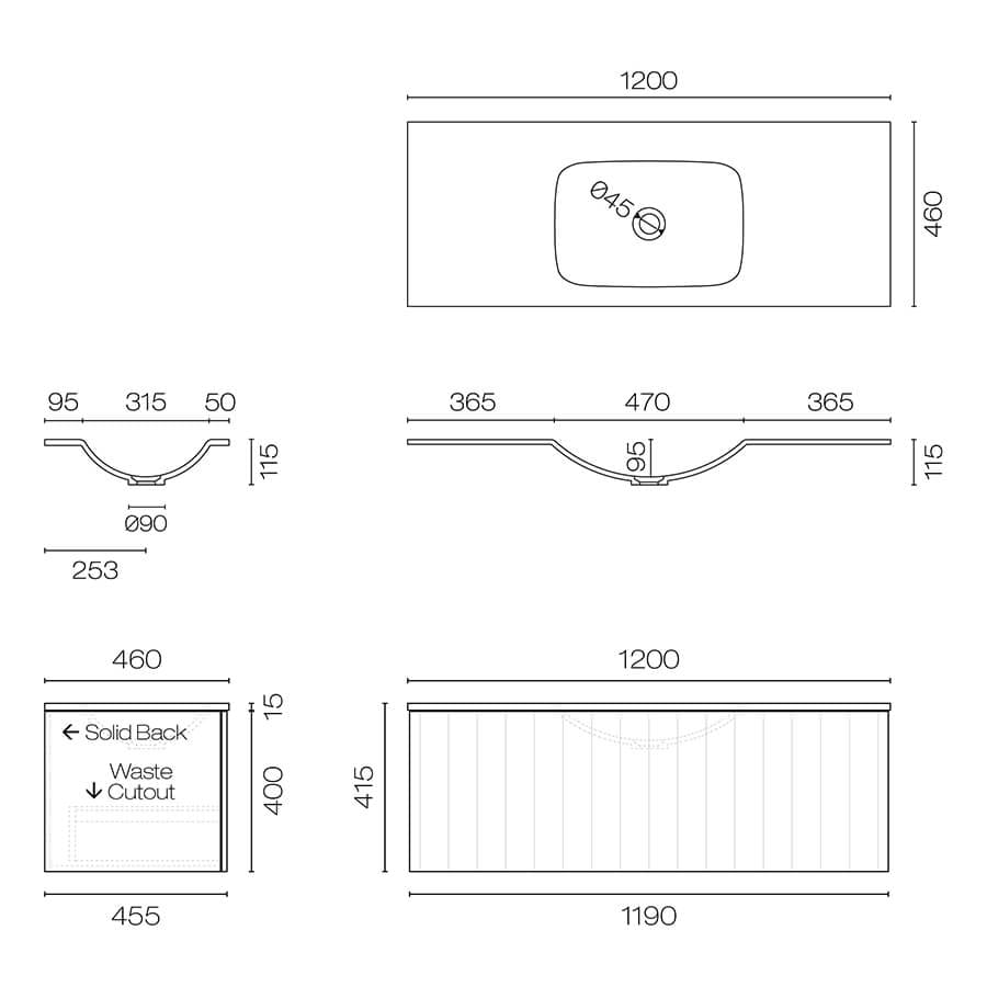 Progetto Linea Spio 1200 1 Drawer Wall Vanity