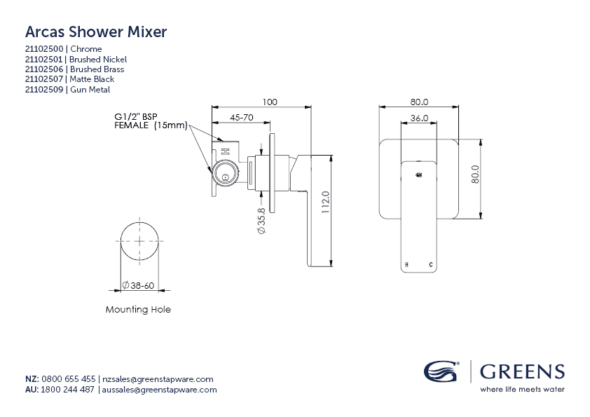 Greens Arcas Shower Mixer - Trimset Only