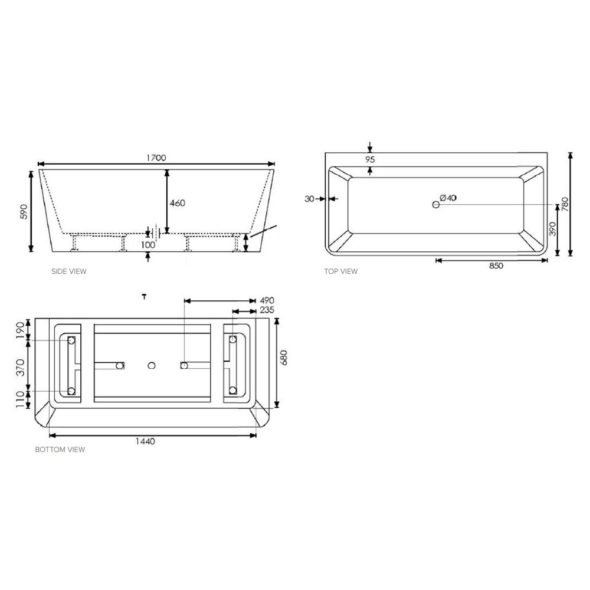 Enya-V 1700 Freestanding Back To Wall Bath - Image 4