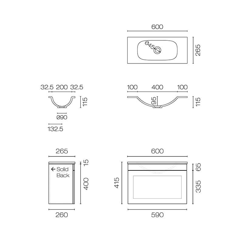 Progetto Hampton Spio Slim 600 1 Door Vanity - Image 2