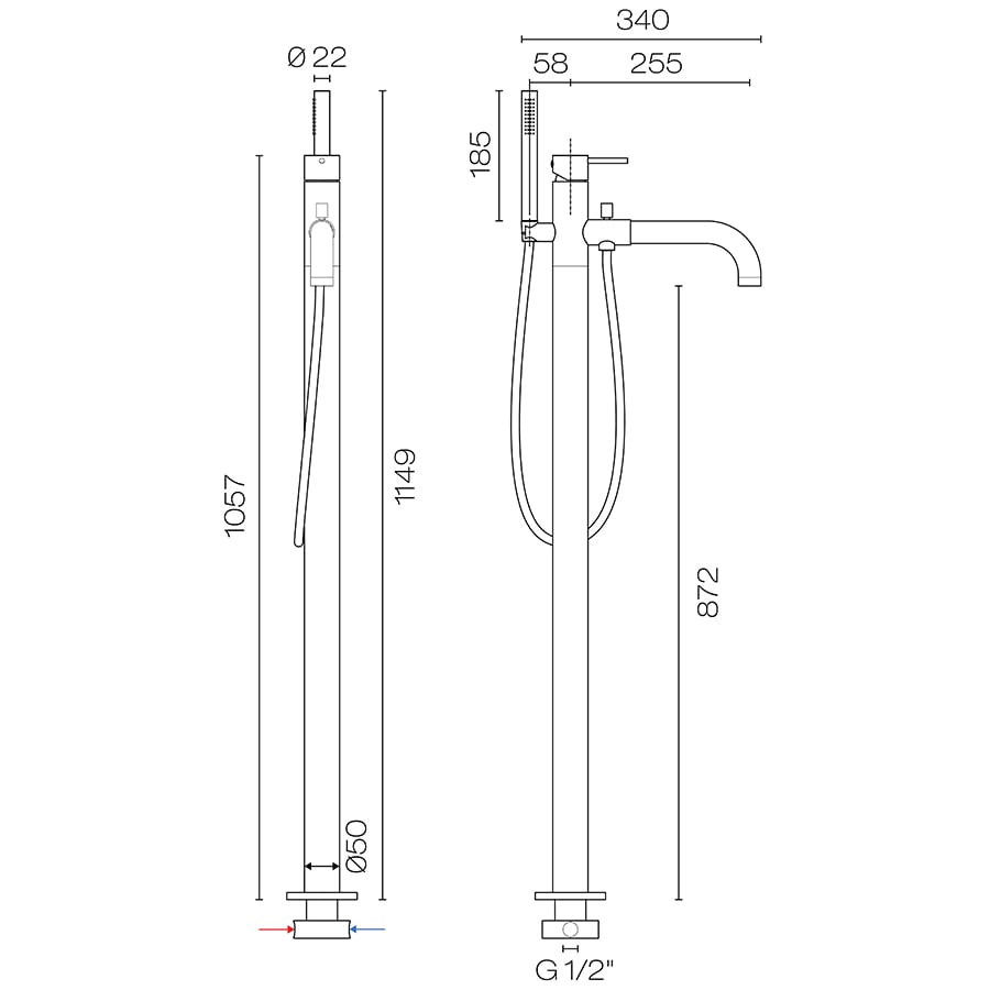 Progetto Oli 316 Floor Mount Bath Filler & Handshower - Image 2