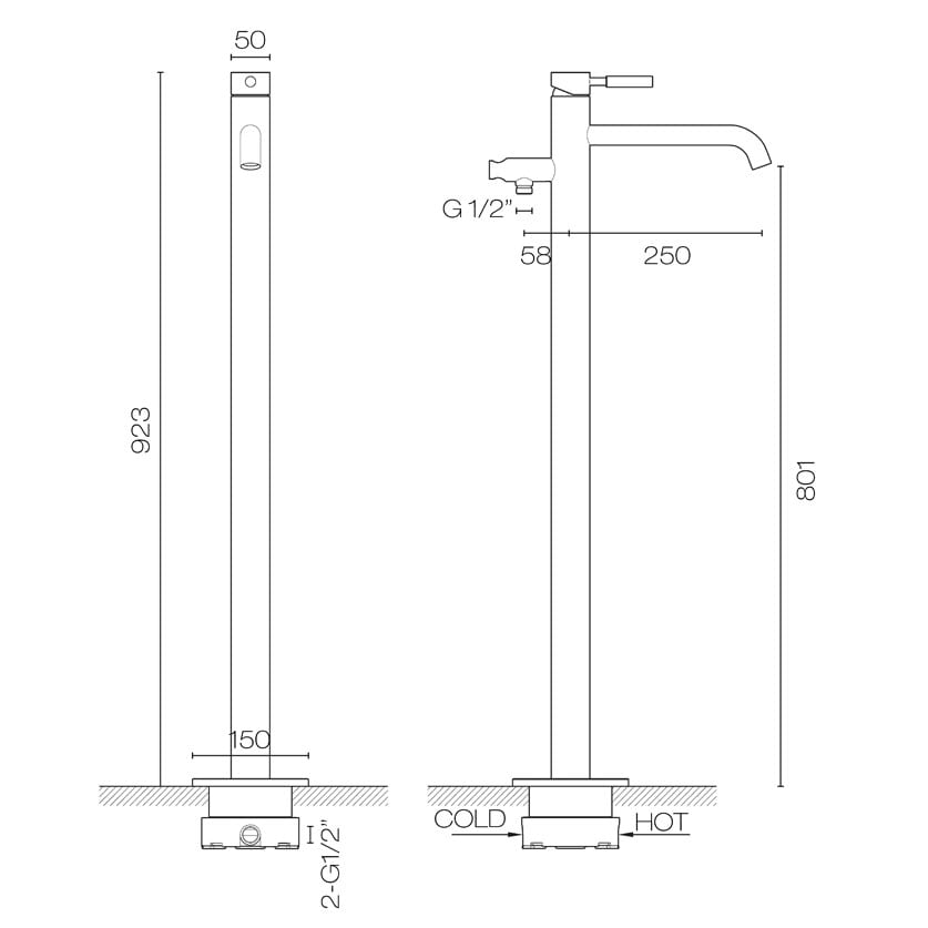 Progetto Swiss Floor Mount Bath Filler Handshower - Image 2