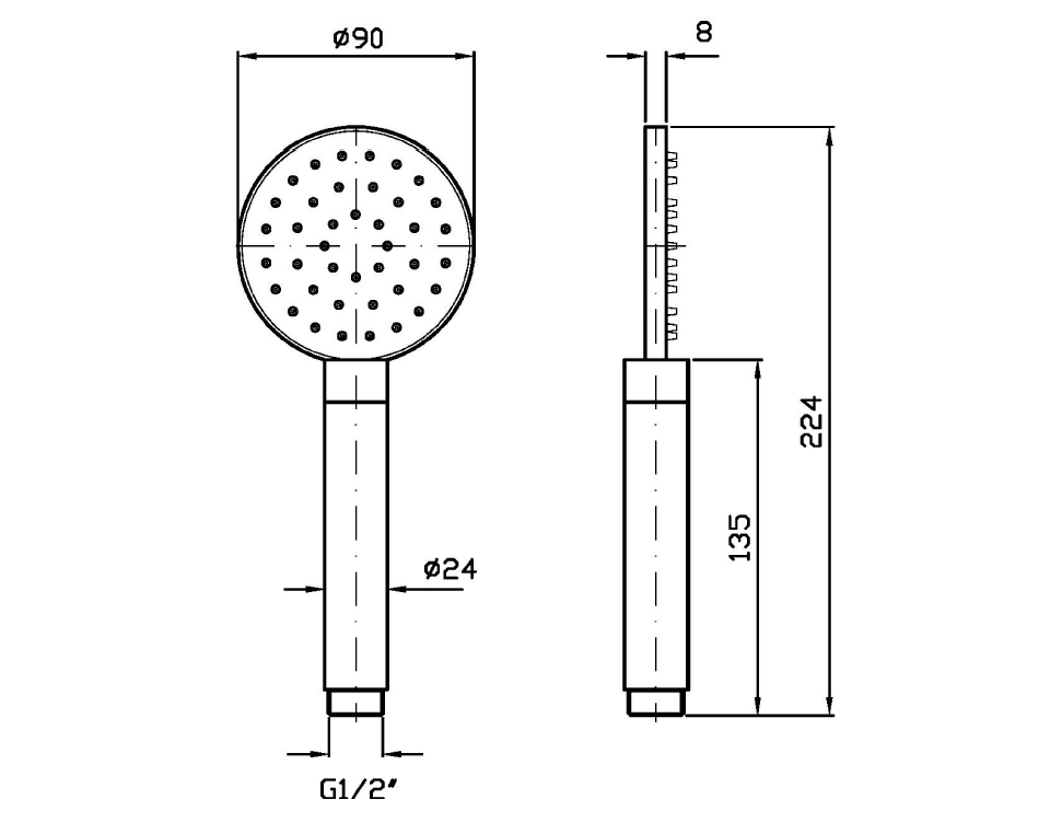 Zucchetti 1 Function Handpiece Round - Image 2