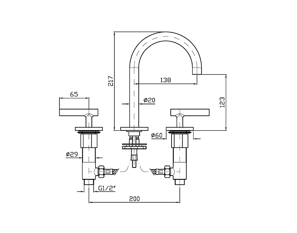 Pan S 3TH Deck Mounted Basin Mixer - Image 2